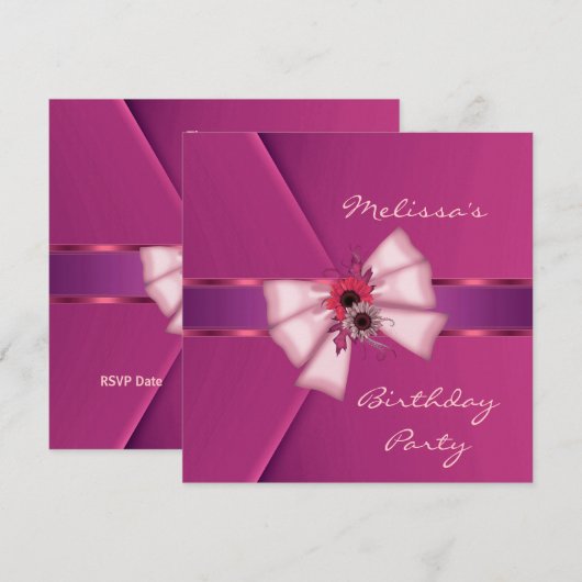 Uitnodiging Elegant Roze Velvet Floral Bow 2 (Voorkant / Achterkant)