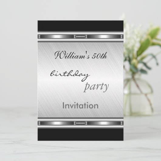 Uitnodiging Elegant Silver 50e verjaardag (Staand voorkant)