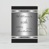 Uitnodiging Elegant Silver Black 50th Birthday (Staand voorkant)