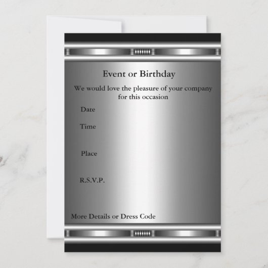 Uitnodiging Elegant Silver Black 50th Birthday (Achterkant)