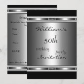 Uitnodiging Elegant Silver Black 50th Birthday (Voorkant / Achterkant)