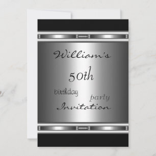 Uitnodiging Elegant Silver Black 50th Birthday