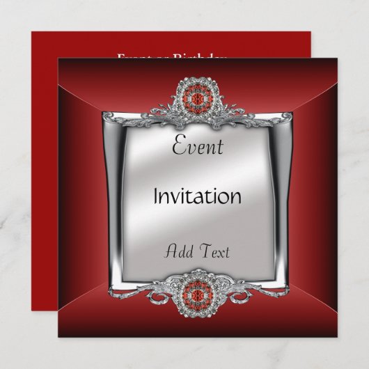 Uitnodiging Elegant Silver Red Jewel (Voorkant / Achterkant)