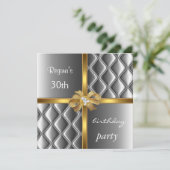 Uitnodiging Elegant Silver Silk Gold Bow Diamond (Staand voorkant)