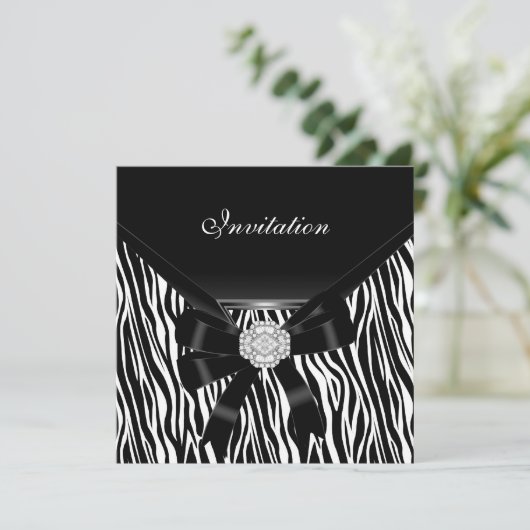 Uitnodiging Elegant Silver White Jewel Zebra (Staand voorkant)