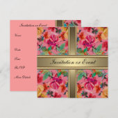 Uitnodiging Elegant Vintage Flowers Roze (Voorkant / Achterkant)