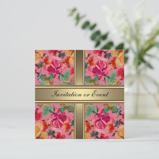 Uitnodiging Elegant Vintage Flowers Roze (Staand voorkant)