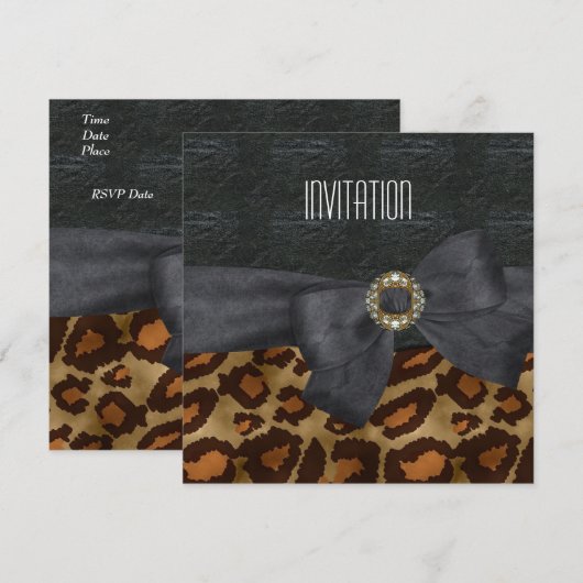Uitnodiging Elegant Wild Animal Black Gold Jewel (Voorkant / Achterkant)