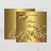 Uitnodiging Elegant Xmas Asia Bamboo Gold (Voorkant / Achterkant)