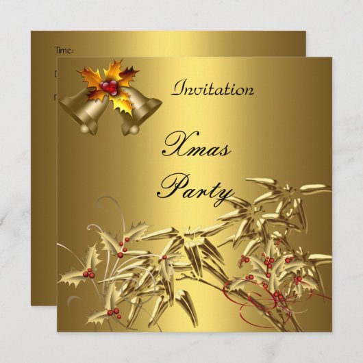 Uitnodiging Elegant Xmas Asia Bamboo Gold (Voorkant / Achterkant)