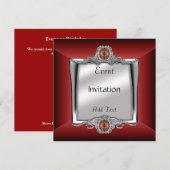 Uitnodiging Elegant Zilver Rode Jewel (Voorkant / Achterkant)