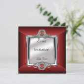 Uitnodiging Elegant Zilver Rode Jewel (Staand voorkant)