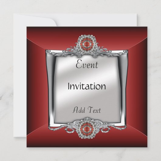 Uitnodiging Elegant Zilver Rode Jewel (Voorkant)