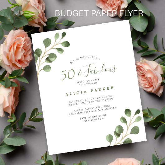 Uitnodiging elegante 50e verjaardagsfeest budget flyer