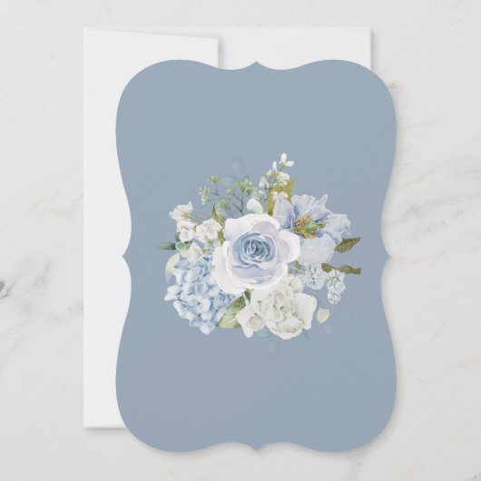 Uitnodiging Elegante Blauwe Bloemen Trouwen Save t (Achterkant)