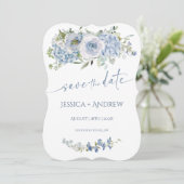 Uitnodiging Elegante Blauwe Bloemen Trouwen Save t (Staand voorkant)