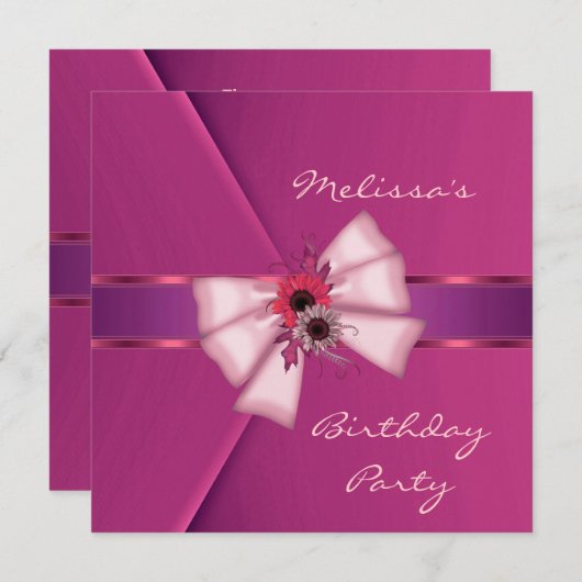 Uitnodiging Elegante Roze Fluwelen Bloem Boog 2 (Voorkant / Achterkant)