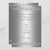 Uitnodiging Elegante Verjaardag Grijs Zilver Roos (Voorkant / Achterkant)