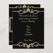 Uitnodiging Elegante Verjaardag Zwart Goud Trim (Voorkant / Achterkant)
