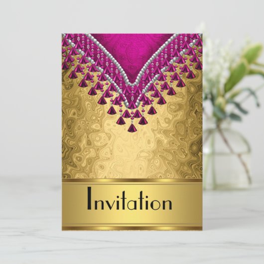 Uitnodiging Elke Feestje Goud en Paars (Staand voorkant)