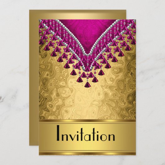 Uitnodiging Elke Feestje Goud en Paars (Voorkant / Achterkant)