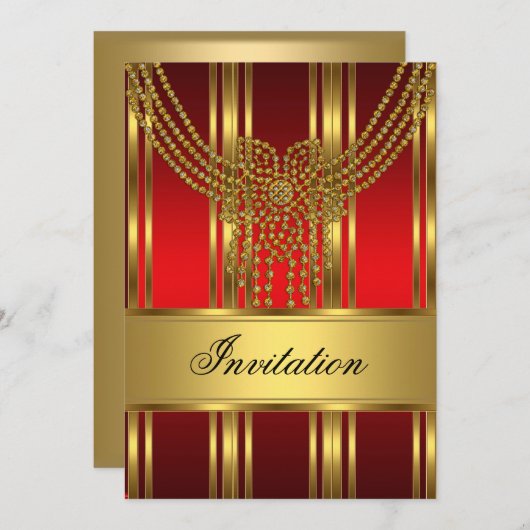 Uitnodiging Elke Partij Goud en Rood (Voorkant / Achterkant)