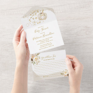 Uitnodiging en advieskaart voor pompoen babyshower