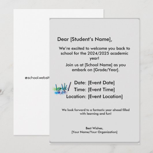 Uitnodiging en briefpapier (Voorkant / Achterkant)