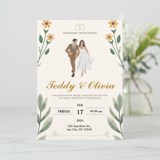 Uitnodiging en echtpaar (Staand voorkant)