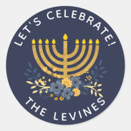 Uitnodiging Envelope Seal Menorah | Hanuakkah Ronde Sticker