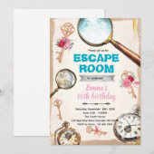 Uitnodiging escape room meisjesfeest (Voorkant / Achterkant)