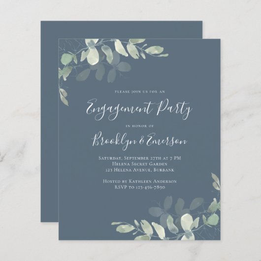 Uitnodiging Eucalyptus Engagement Party uit begrot (Voorkant / Achterkant)