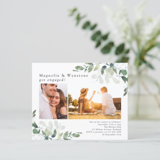 Uitnodiging Eucalyptus Engagement Party uit begrot (Staand voorkant)