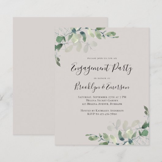 Uitnodiging Eucalyptus Engagement Party uit begrot (Voorkant / Achterkant)