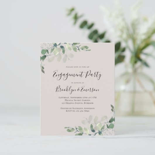 Uitnodiging Eucalyptus Engagement Party uit begrot (Staand voorkant)
