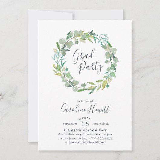 Uitnodiging Eucalyptus Wreath Graduh Party (Voorkant)
