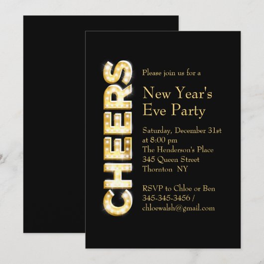 Uitnodiging Eve Party van Cheers in Black (Voorkant / Achterkant)