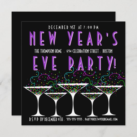 Uitnodiging Eve Party van Confetti in het nieuwjaa (Voorkant / Achterkant)