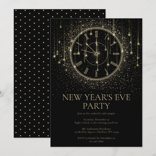 Uitnodiging Eve Party van Elegant nieuwjaar (Voorkant / Achterkant)