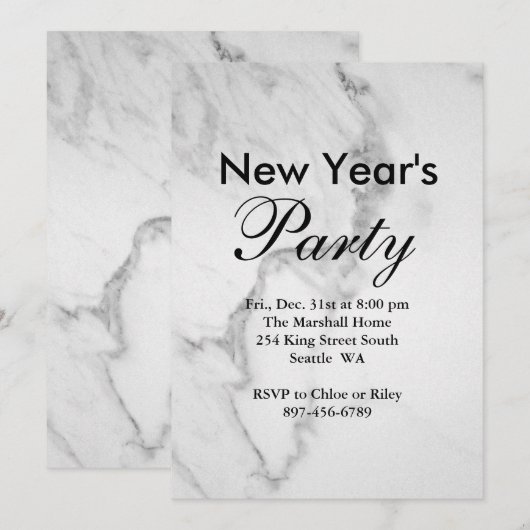 Uitnodiging Eve Party van Marble New Year (Voorkant / Achterkant)