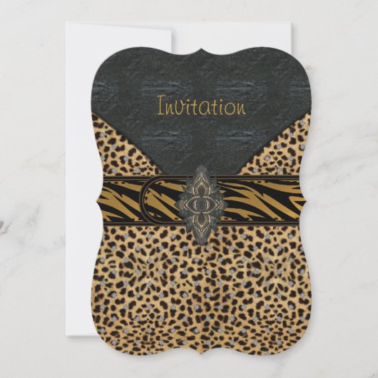 Uitnodiging Exotic Gold Black Animal Leather Multi (Voorkant)