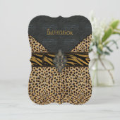 Uitnodiging Exotic Gold Black Animal Leather Multi (Staand voorkant)