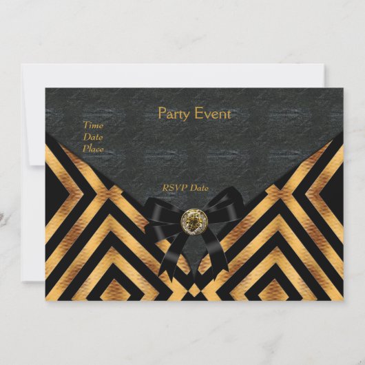 Uitnodiging Exotic Gold Black Stripe leder (Achterkant)