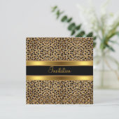 Uitnodiging Exotic Leopard Gold Black (Staand voorkant)