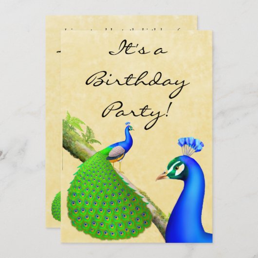 Uitnodiging exotische Indische Peacock Birthday Pa (Voorkant / Achterkant)