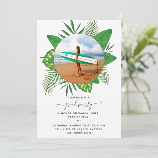 Uitnodiging exotische Tropische Island Graduation  (Staand voorkant)