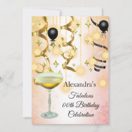 Uitnodiging Fabulous Champagne Gold Pink Lights