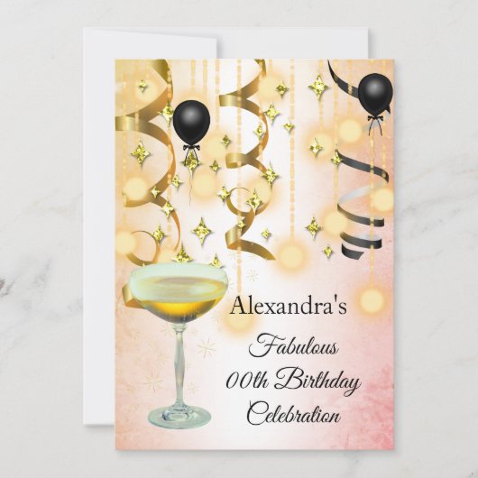 Uitnodiging Fabulous Champagne Gold Pink Lights (Voorkant)