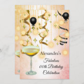 Uitnodiging Fabulous Champagne Gold Pink Lights (Voorkant / Achterkant)