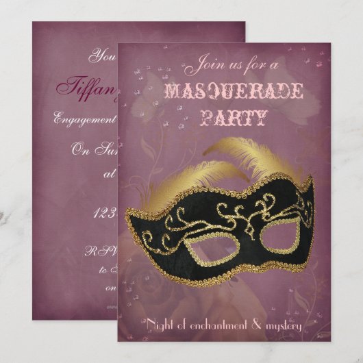 Uitnodiging Fantasy Masquerade feest (Voorkant / Achterkant)